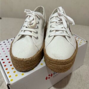 Superga White Tan Platform Sneakers